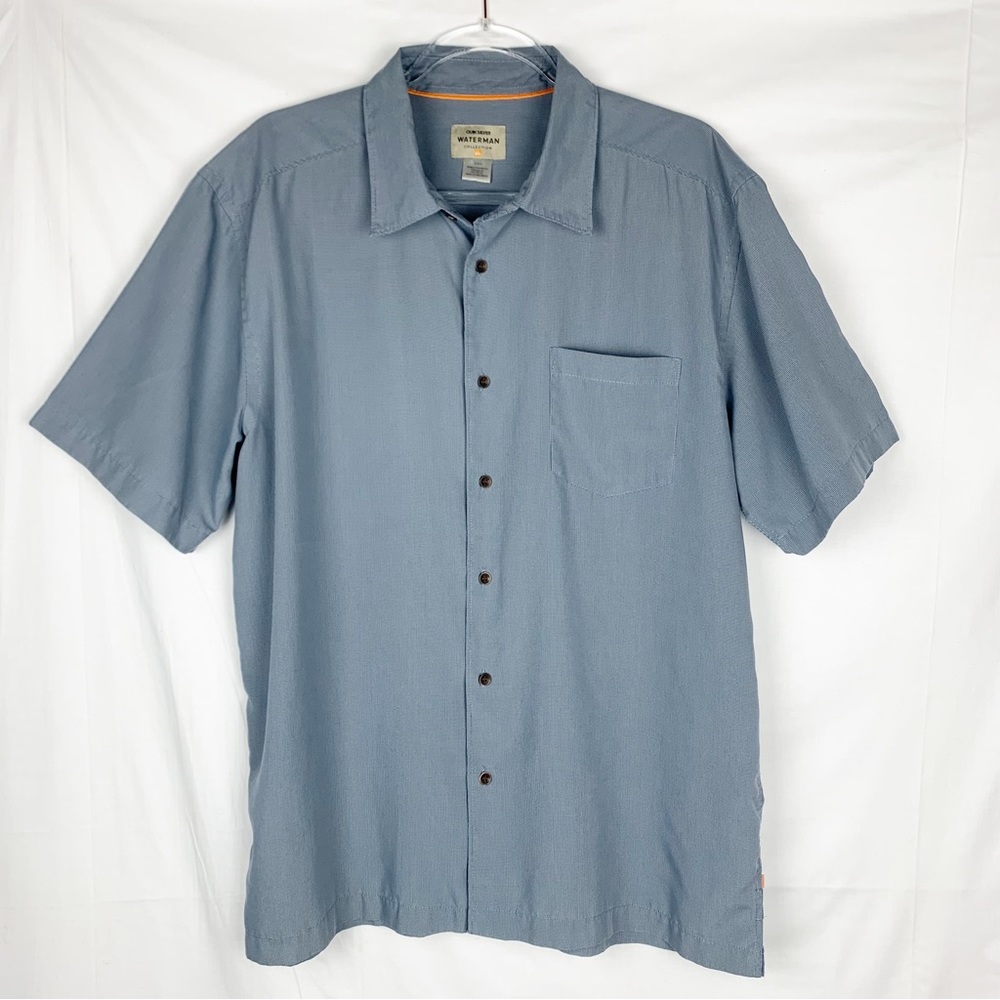 Quiksilver Waterman Micro-check Button Front Short Sleeve Blue-Gray size L